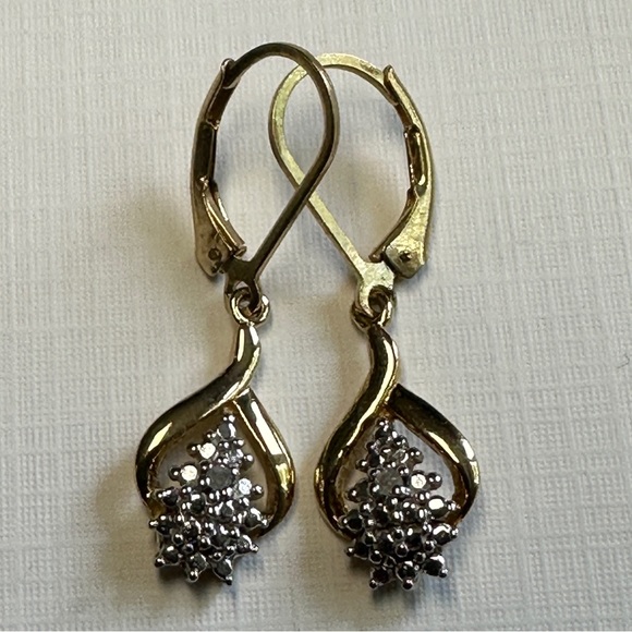 Elegant Plated Gold and Silver Diamond Drop Earrings - Picture 3 of 5